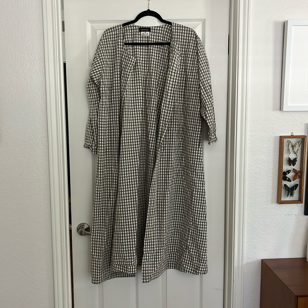 Vintage eskandar for Neiman Marcus taupe and white gingham duster